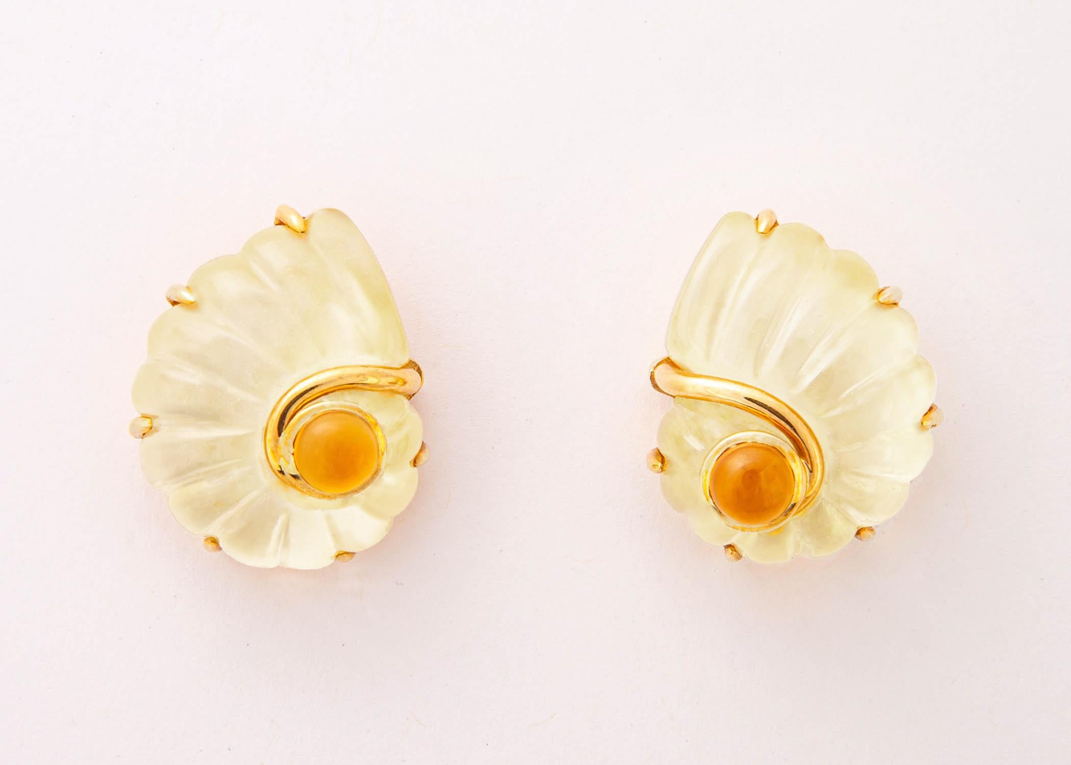 Contemporary Trianon Rock Crystal, Citrine and Mother of Pearl Earrings