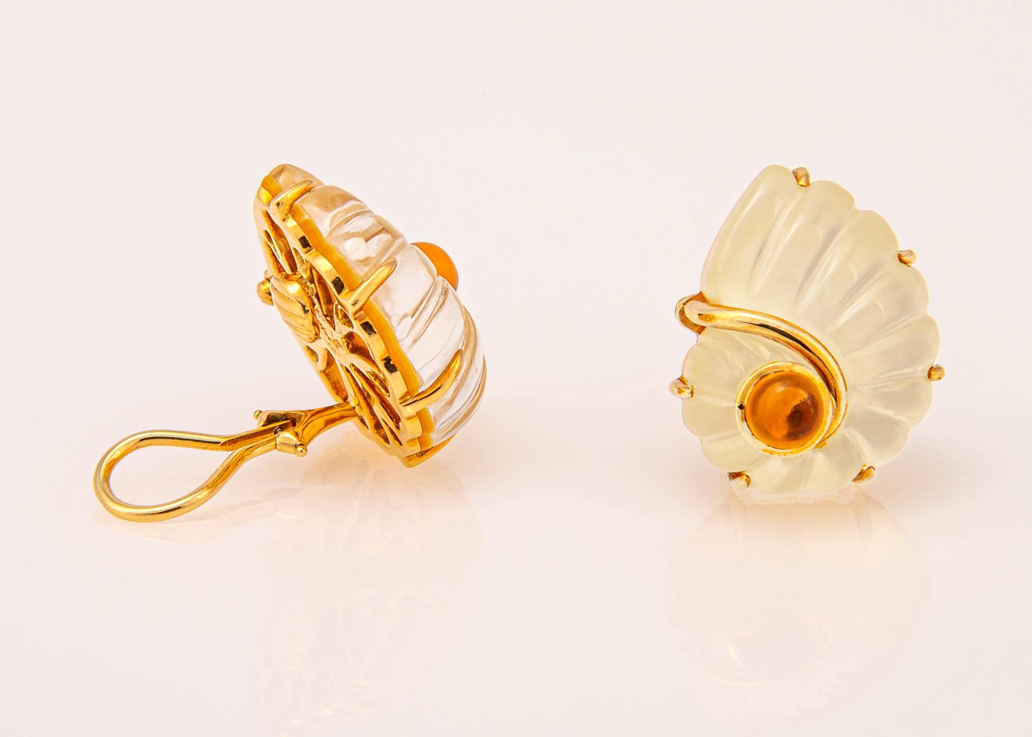Cabochon Trianon Rock Crystal, Citrine and Mother of Pearl Earrings