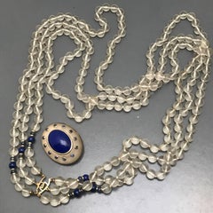 Trianon Sapphire Lapis Frosted Crystal Gold Multi Strand Necklace Detachable Pin