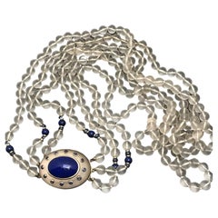Trianon Sapphire Lapis Frosted Crystal Gold Multi Strand Necklace Detachable Pin