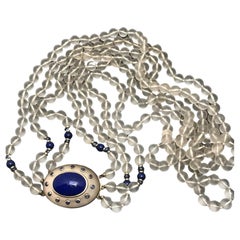 Mehrstrangige Halskette mit abnehmbarer Anstecknadel, Trianon Saphir Lapislazuli Milchkristall Gold