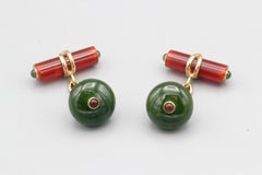 Trianon Seaman Schepps Nephrite Jade Carnelian 14k Gold Cufflinks