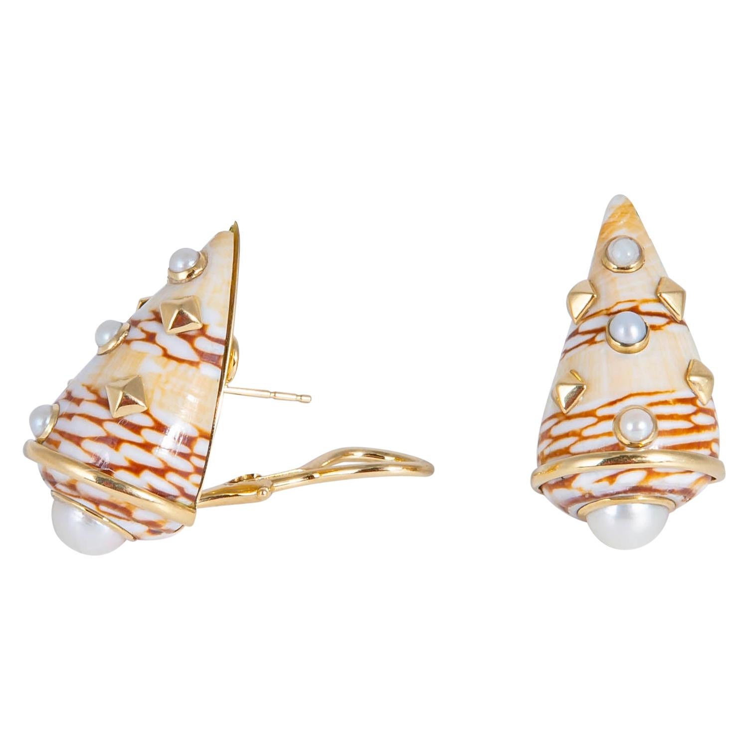 Trianon Shell and Pearl Earrings For Sale