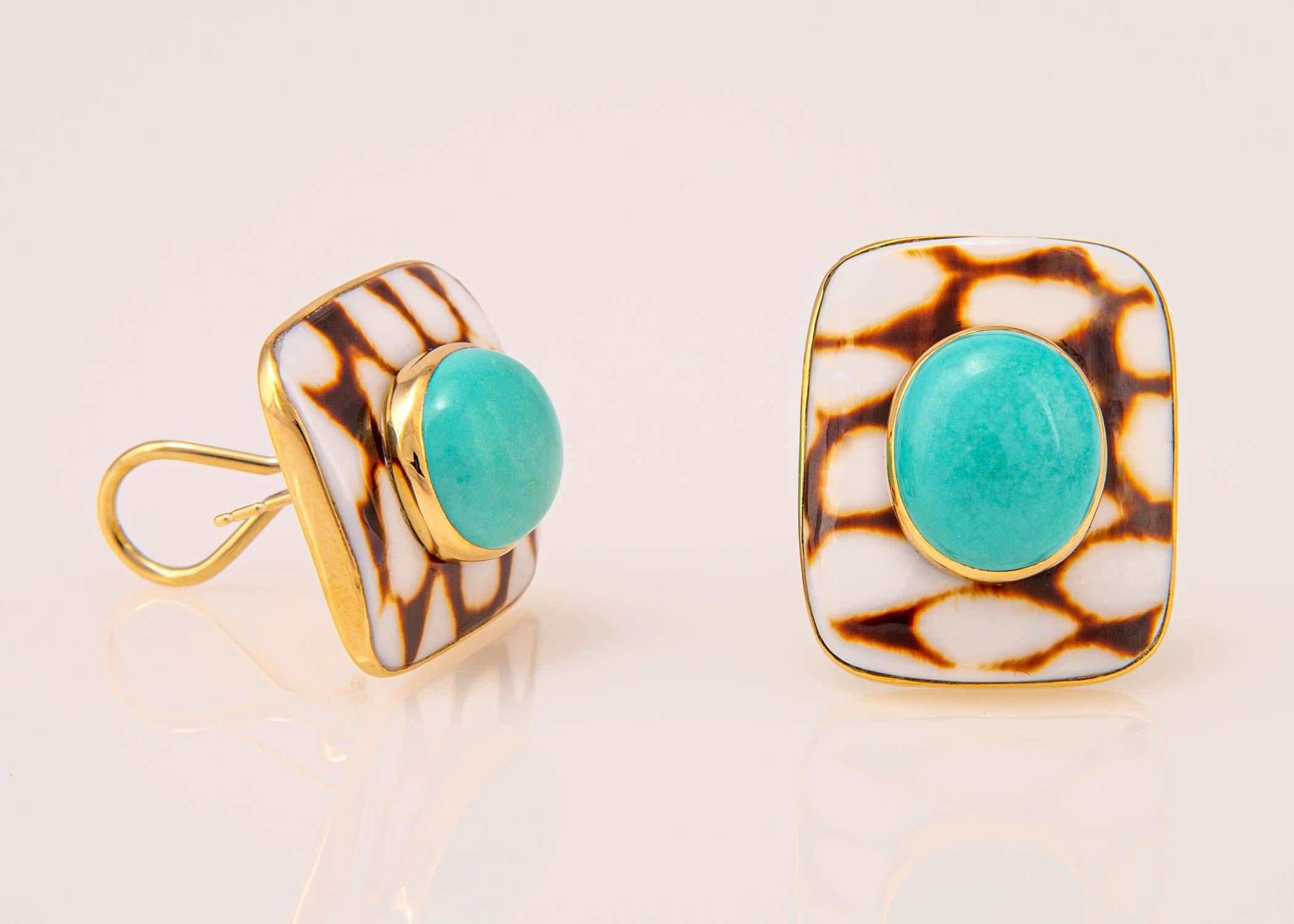 Contemporary Trianon Shell and Turquoise Earrings