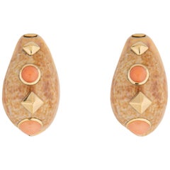 Vintage Trianon Shell Gold and Coral Earrings