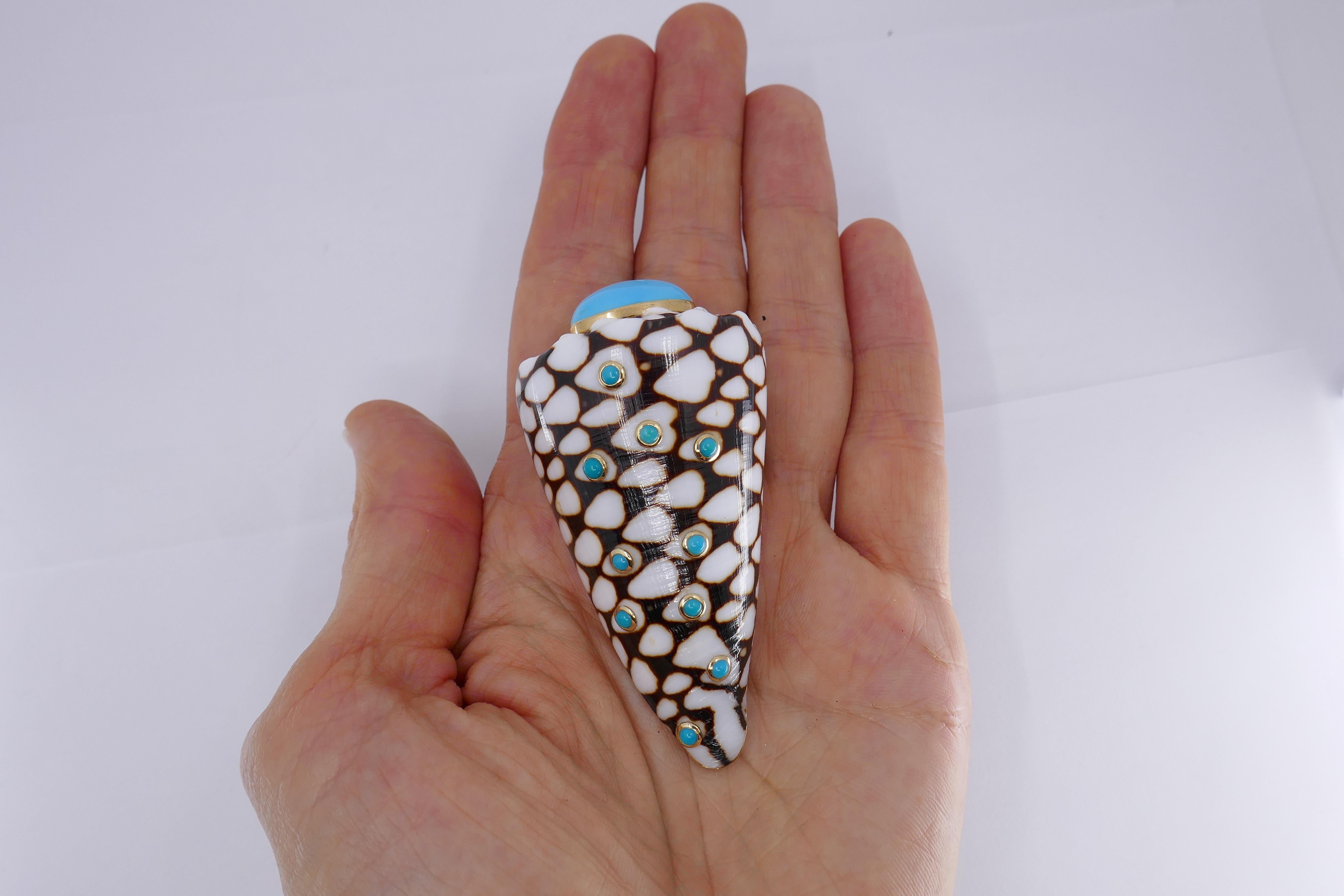 Trianon Shell Gold Brooch with Turquoise 4
