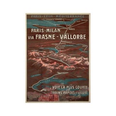 Circa 1920 original travel poster for P.L.M. Paris - Milan via Frasne - Vallorbe
