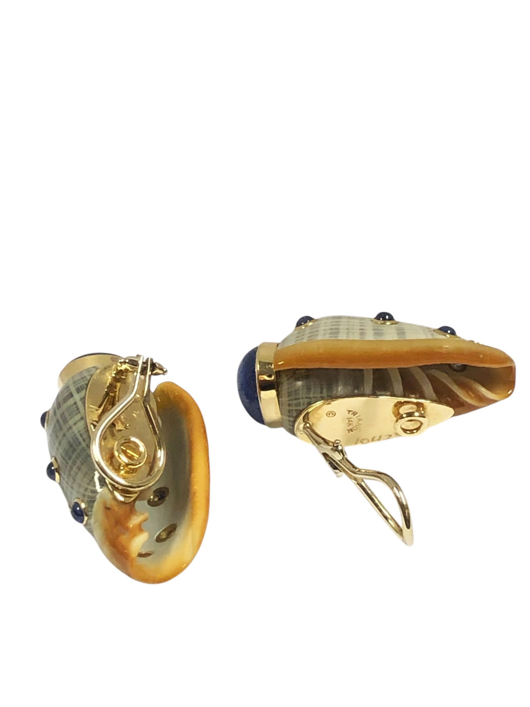 Trianon Turbo Shell Gold Sapphire and Diamond set Earrings For Sale 1