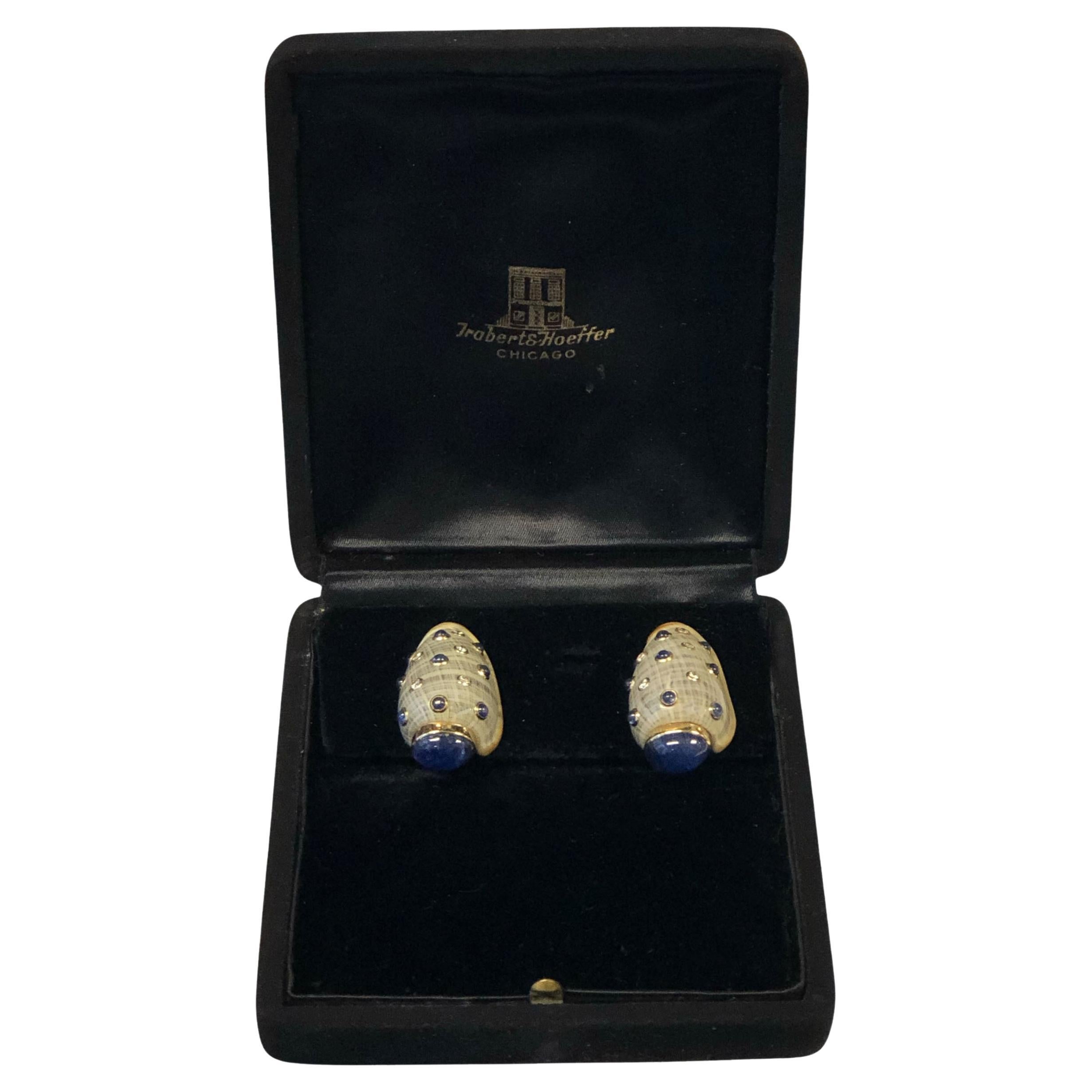 Trianon Turbo Shell Gold Sapphire and Diamond set Earrings