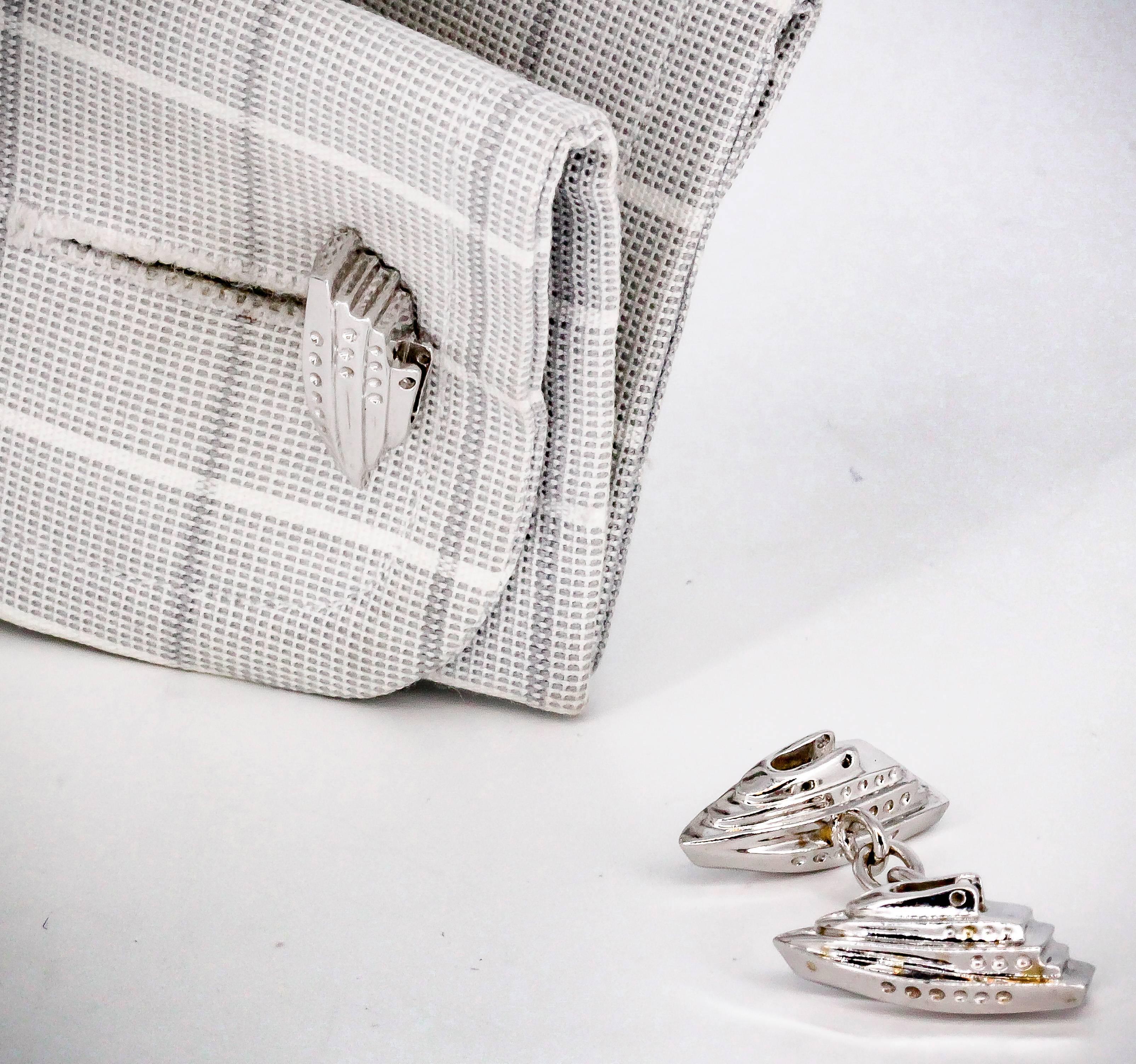 Trianon White Gold Yacht Shaped Cufflinks In Excellent Condition In New York, NY