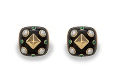 Trianon Wood Pearl and Emerald Earrings