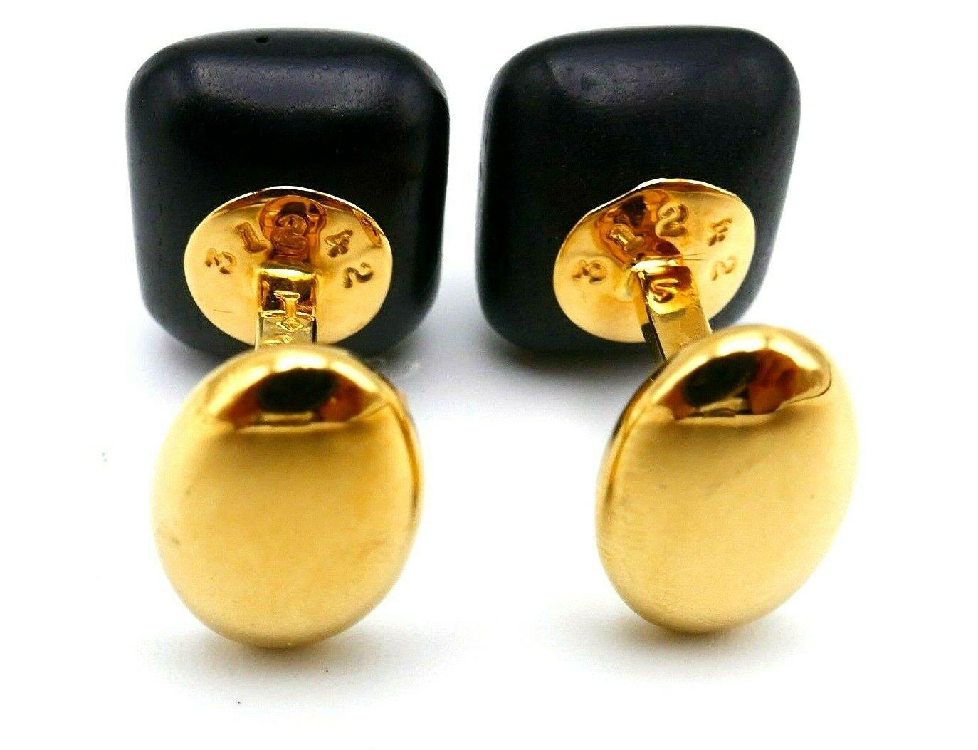 Trianon Yellow Gold Ebony Wood Cufflinks In Excellent Condition In Beverly Hills, CA
