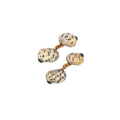 Gemelos Trianon de oro amarillo, concha moteada y zafiro