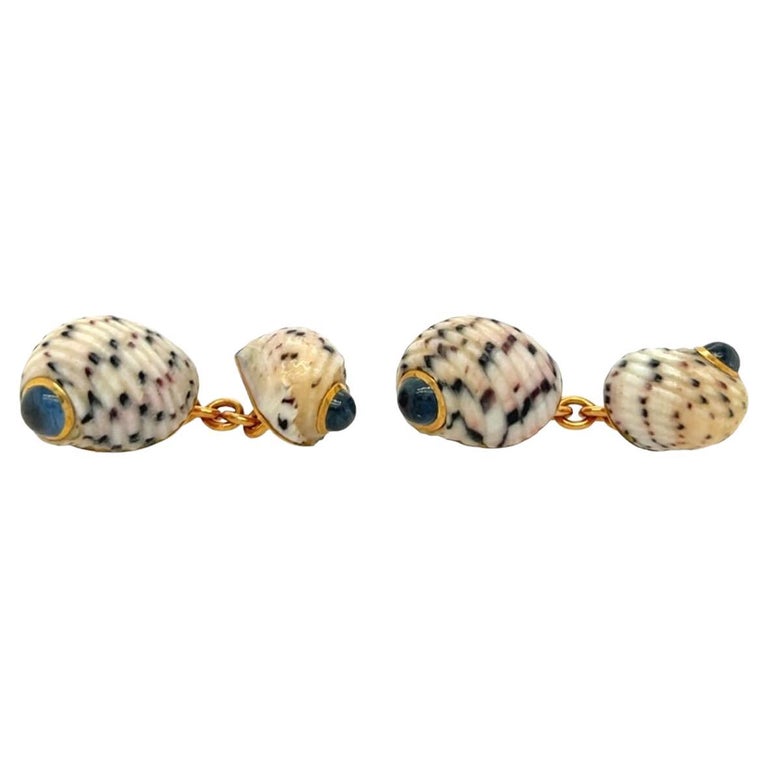 Boutons De Manchette Camée En Argent Sterling - Coquillage Sculpté, Motif Ovale, Fabrication Italienne, Neuf Avec étiquettes