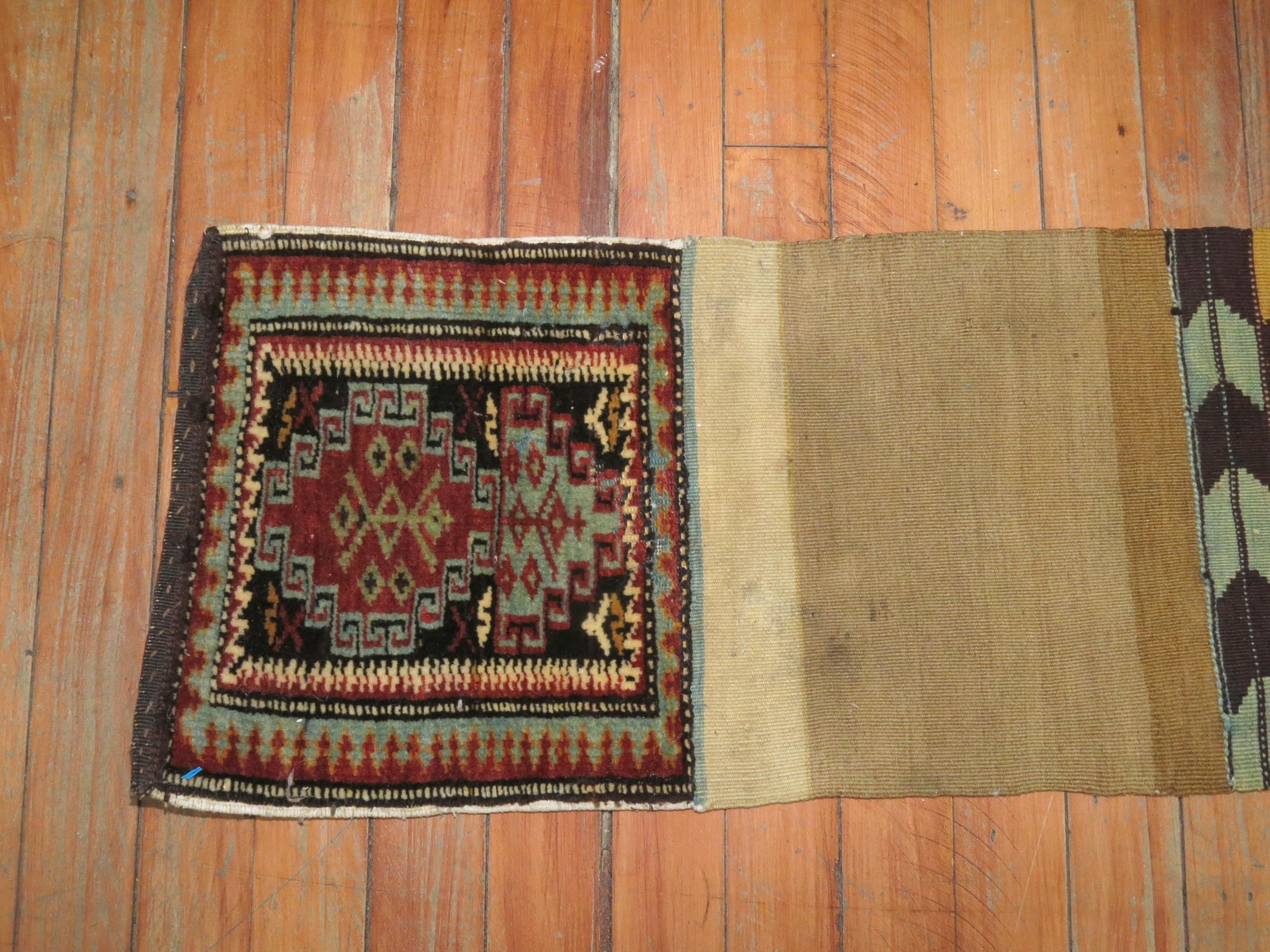 Caucasian Tribal 19th Century kazak Bagface Trapping Textile Rug For Sale