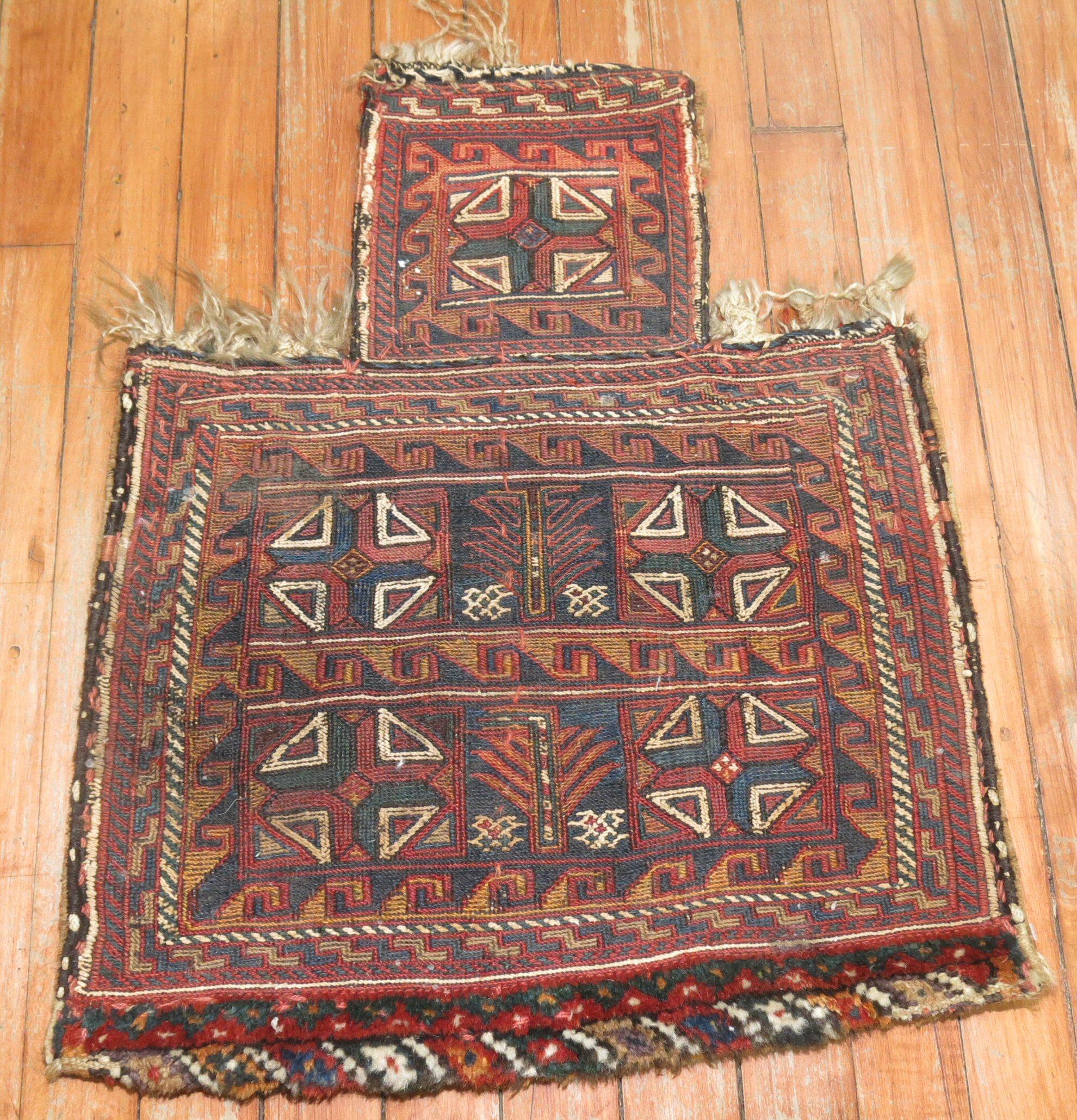 A Persian flat-weave salt bag textile rug from the early 20th century with rustic tones

Measures: 8' x 18'' x 22''.