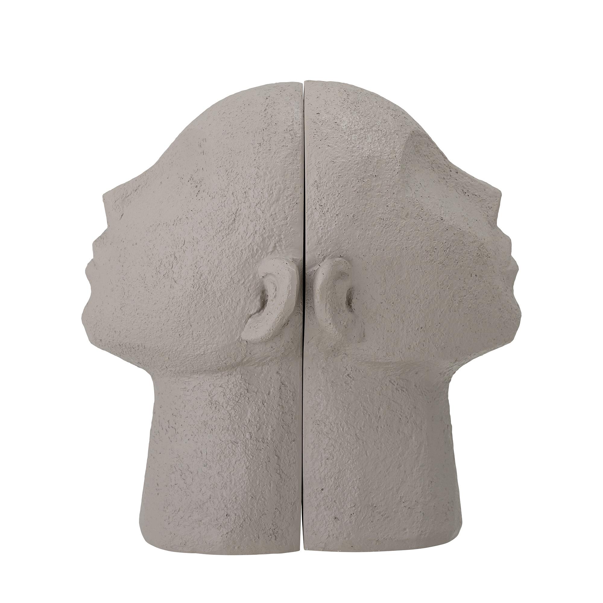 Brutalist Tribal, 21st Century Grey Stone Finished Mask Bookend Set