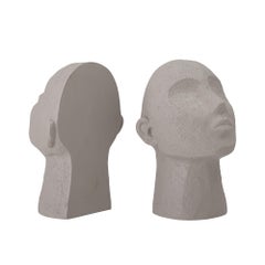 Tribal, 21st Century Grey Stone Finished Mask Bookend Set