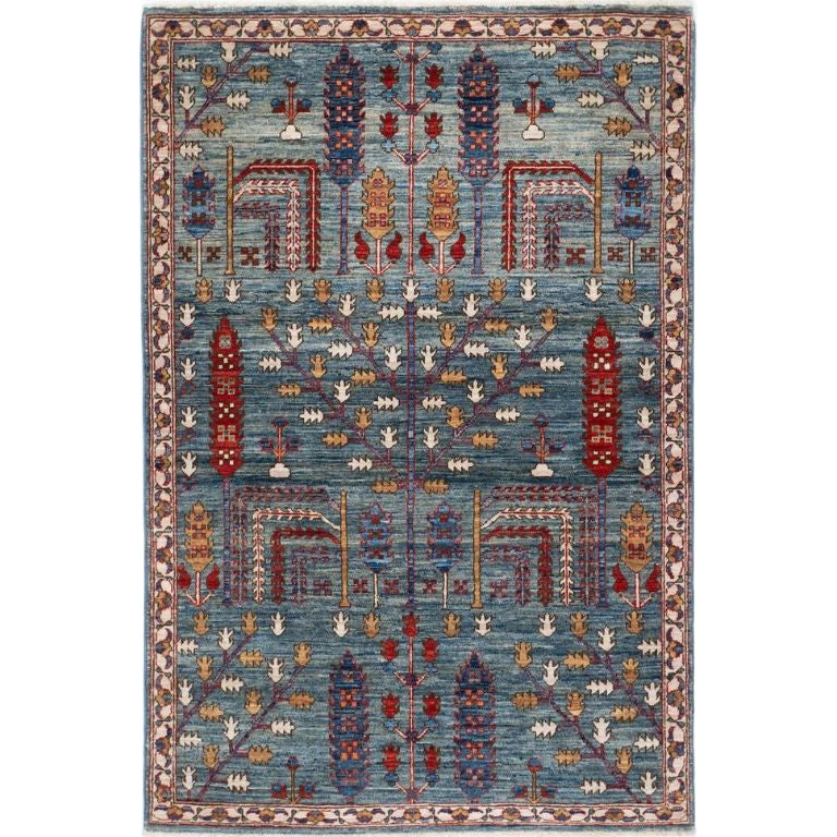 Tribal Afghan Hand-Knotted Bakhsayesh Wool Accent Rug 3x5 Blue