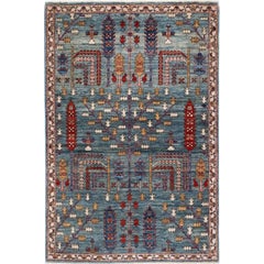 Tribal Afghan Hand-Knotted Bakhsayesh Wool Accent Rug 3x5 Blue