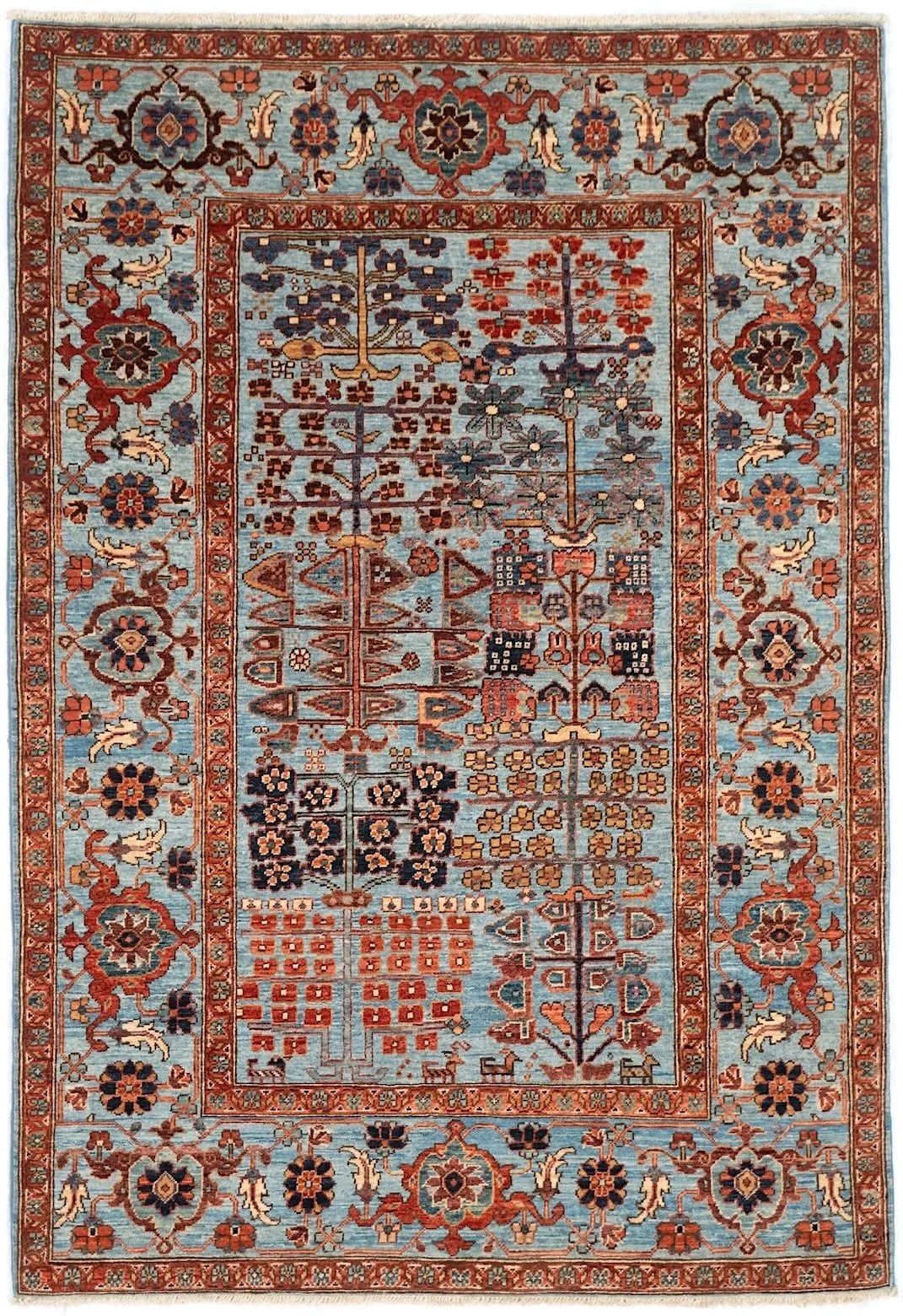 Tappeto decorativo tribale afgano in lana Bakhsayesh, annodato a mano, 4x6, blu