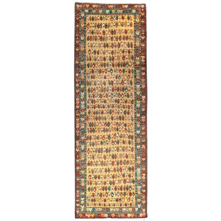 Tribal Afghan Hand-Knotted Boteh Wool Runner Rug 4x12 For Sale