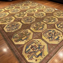 Tribal Afghan Hand-Knotted Dragon Wool Area Rug 9x12 Gold