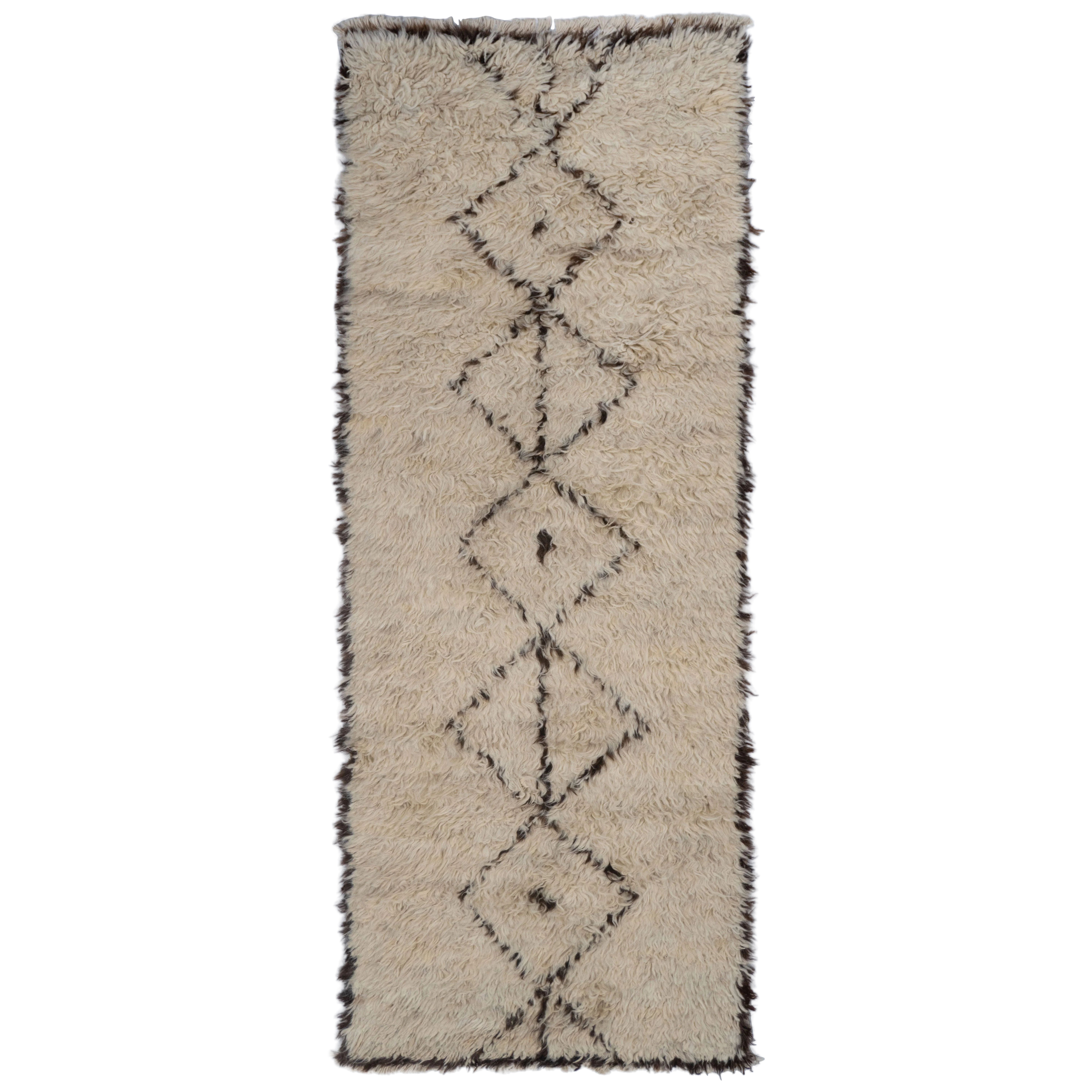 Tribal Afghan Hand-Knotted Moroccan Style Wool Runner Rug 3x7