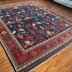 Tribal Afghan Hand-Knotted Qashqai Pictorial Wool Rug 9x12