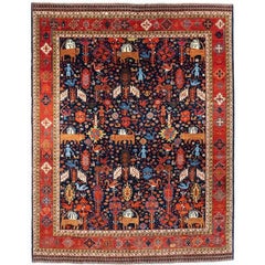 Tribal Afghan Hand-Knotted Qashqai Pictorial Wool Rug 9x12