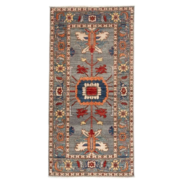 Tribal Afghan Hand-Knotted Serapi Wool Accent Rug 3x6 Gray For Sale