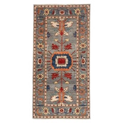 Tribal Afghan Hand-Knotted Serapi Wool Accent Rug 3x6 Gray