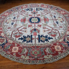 Tribal Afghan Hand-Knotted Serapi Wool Round Area Rug 8x8