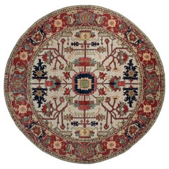 Tribal Afghan Hand-Knotted Serapi Wool Round Area Rug 8x8