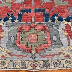 Tapis rond tribal afghan en laine Serapi, noué à la main, 8x8, rouge