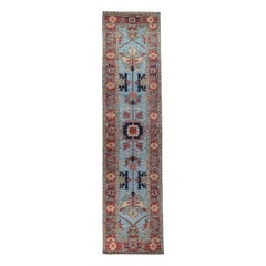 Tribal Afghan Hand-Knotted Serapi Wool Runner Rug 3x12 Blue