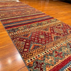 Afghanischer, handgeknüpfter Shahsavan-Woll-Läufer im Tribal-Stil, 3 x 8