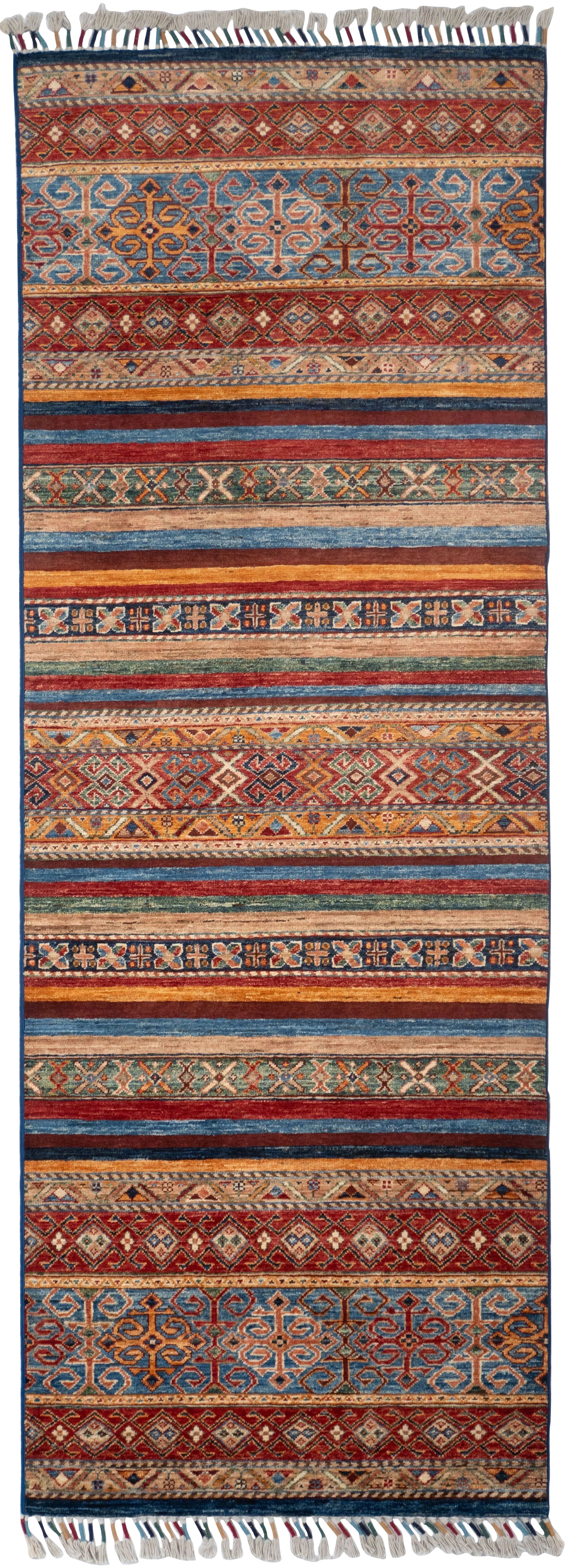Tribal Afghan Hand-Knotted Shahsavan Wool Runner Rug 3x8