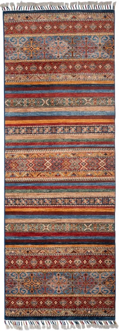 Afghanischer, handgeknüpfter Shahsavan-Woll-Läufer im Tribal-Stil, 3 x 8