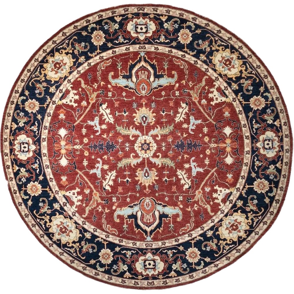 Tribal Afghan Hand-Knotted Sultanabad Wool Round Rug 10x10 Red For Sale