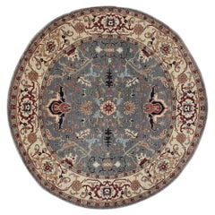 Tribal Afghan Hand-Knotted Sultanabad Wool Round Rug 8x8 Gray