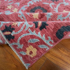 Tribal Afghan Hand-Knotted Suzani Wool Area Rug 6x9 Red