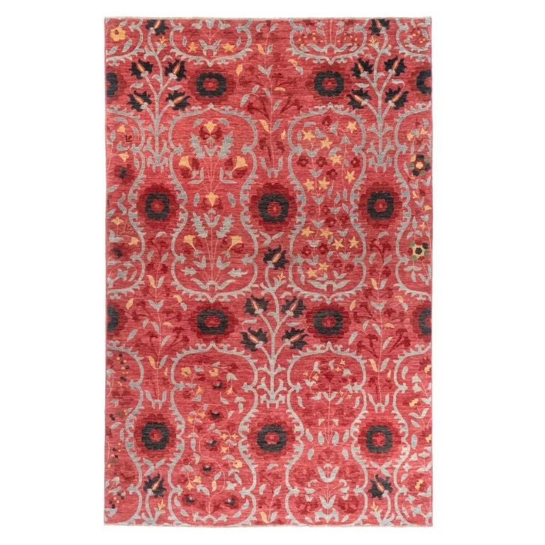 Tribal Afghan Hand-Knotted Suzani Wool Area Rug 6x9 Red For Sale