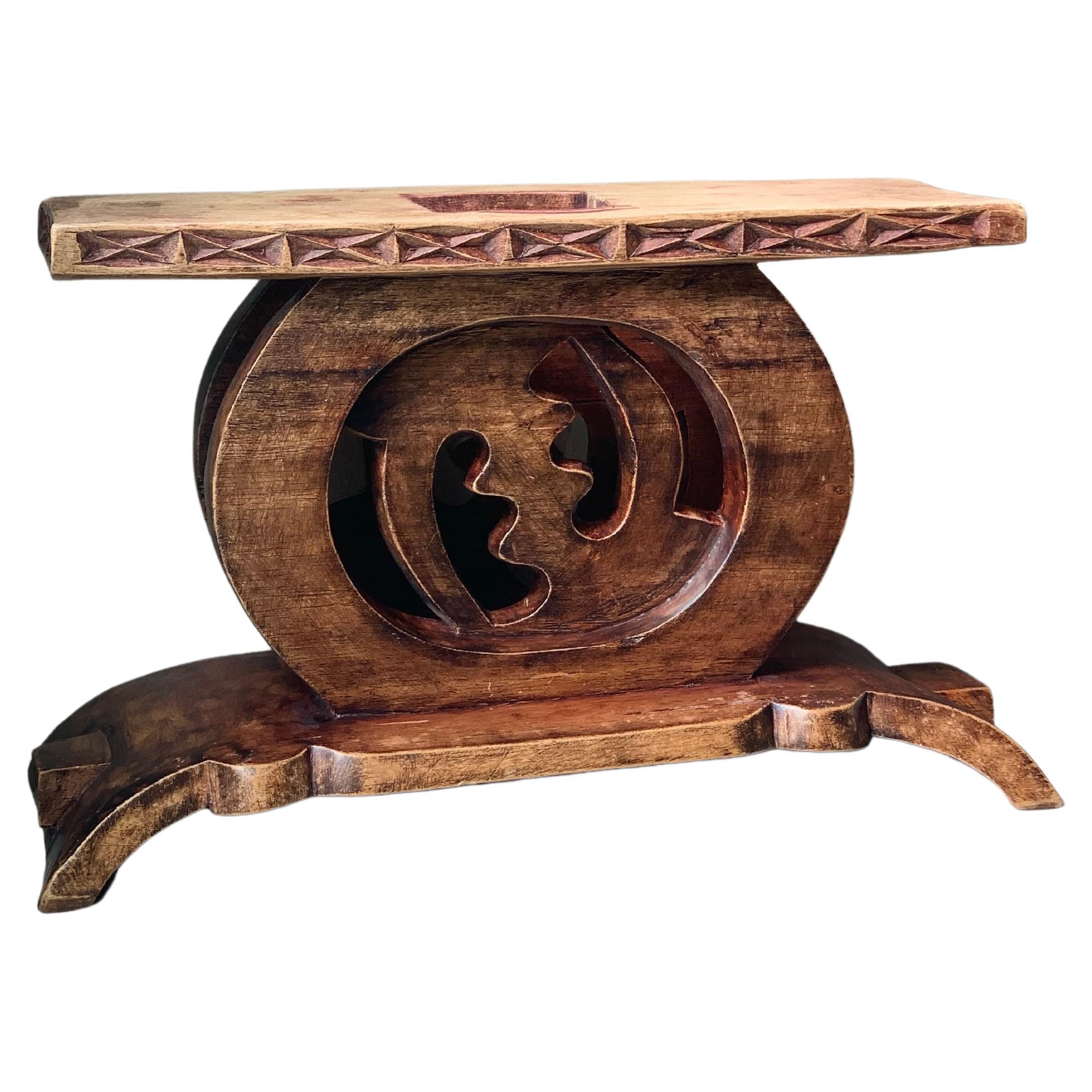 Tribal African Adinkra Symbol Carved Ashanti Stool
