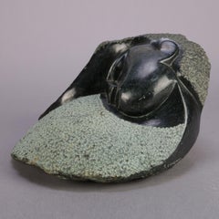 Tribal Alaska Inuit Abstract Carved Stone Sculpture of Stylized Face