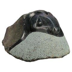 Tribal Alaska Inuit Abstract Carved Stone Sculpture of Stylized Face