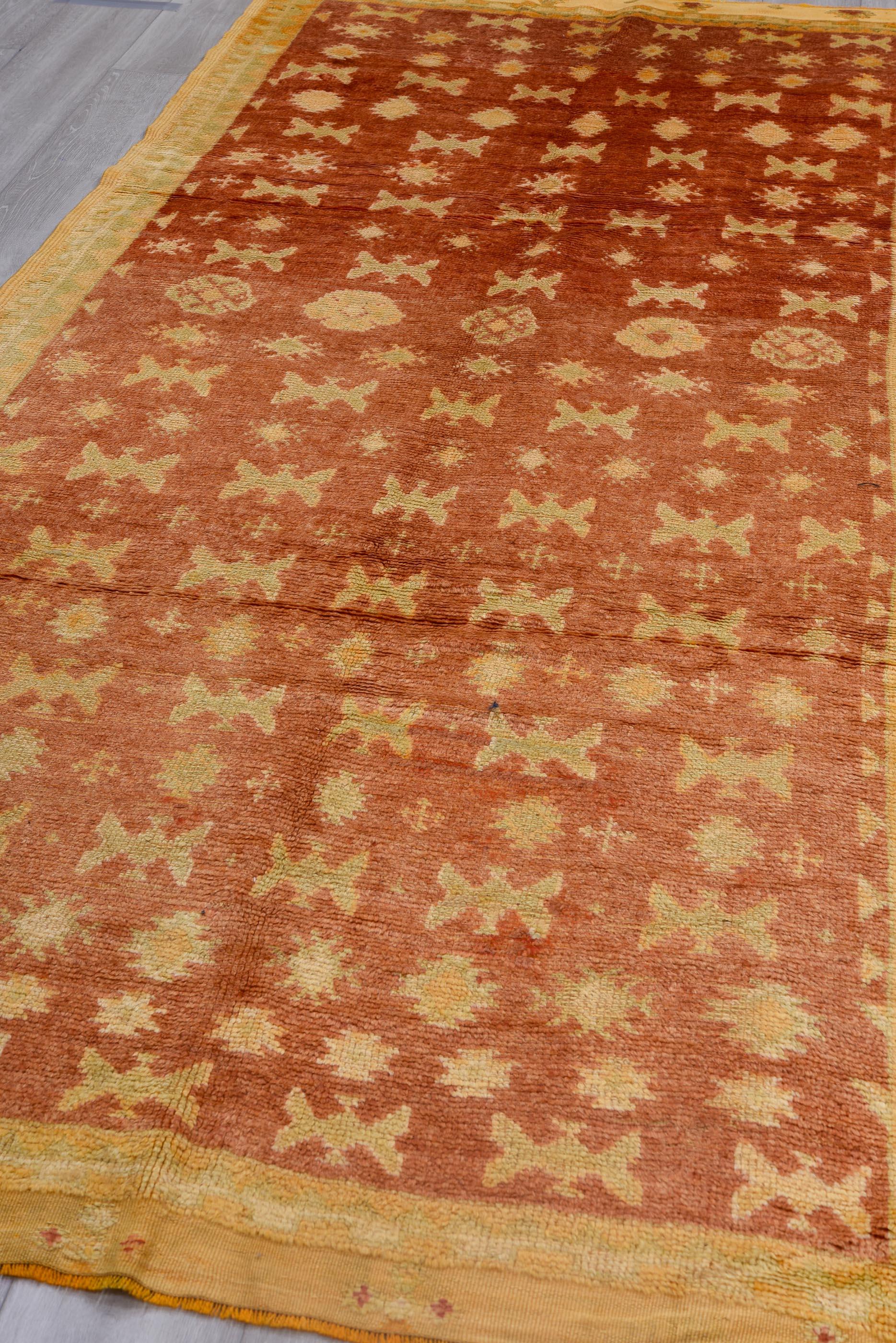 Wool Tribal Allover Moroccan Rug in Gold and Red Tones For Sale