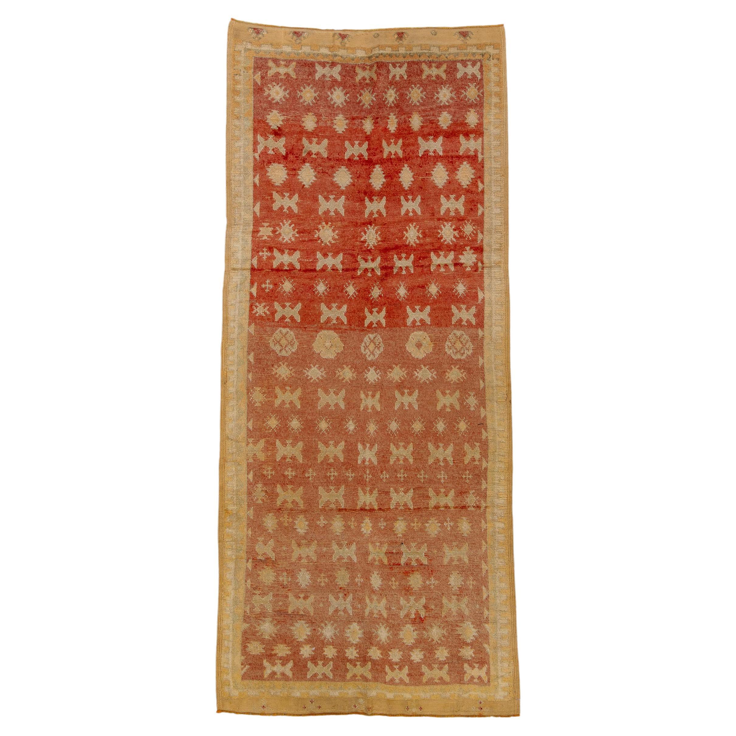 Tribal Allover Moroccan Rug in Gold and Red Tones For Sale