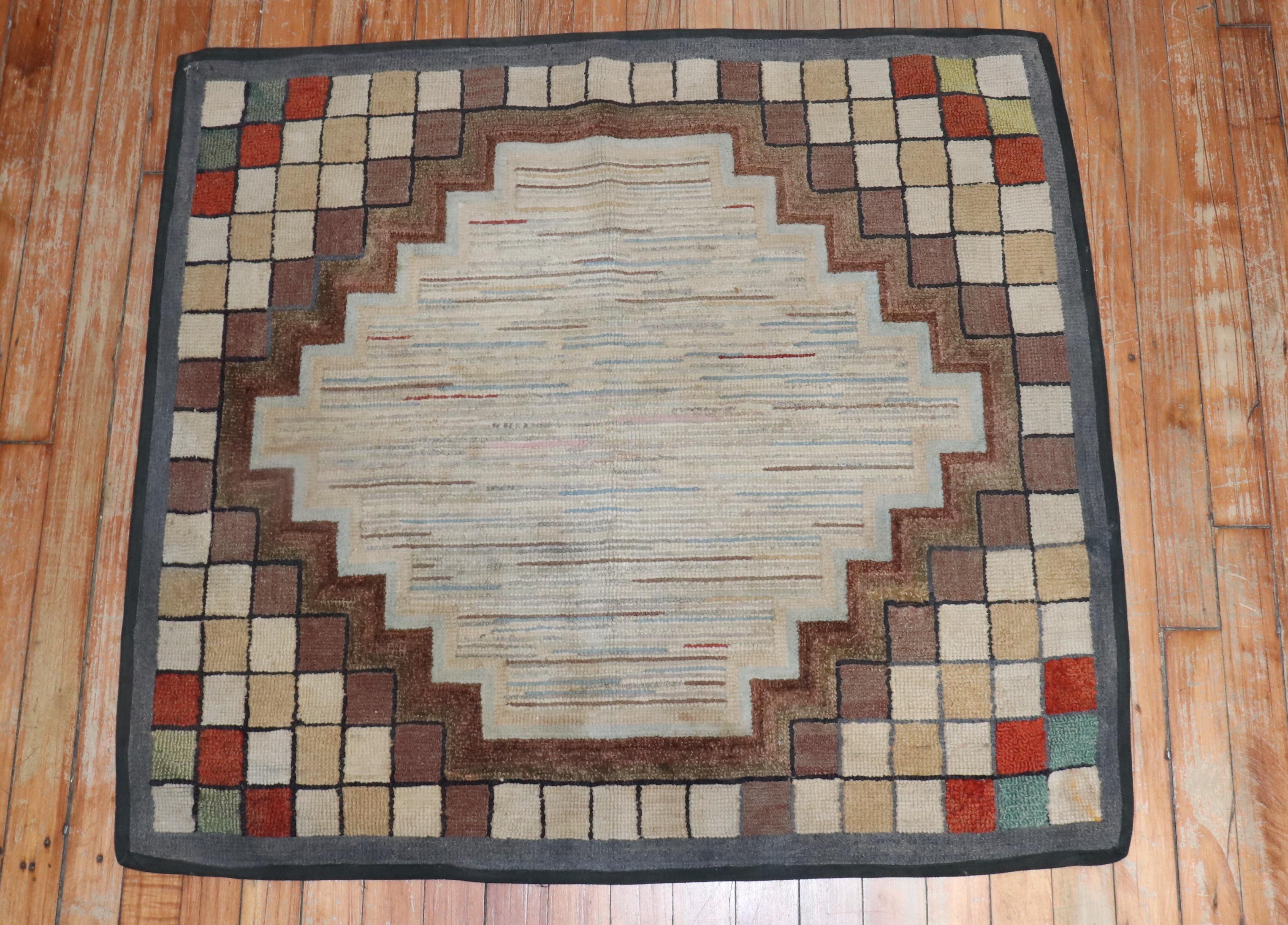 Country Tribal American Hooked Rug For Sale