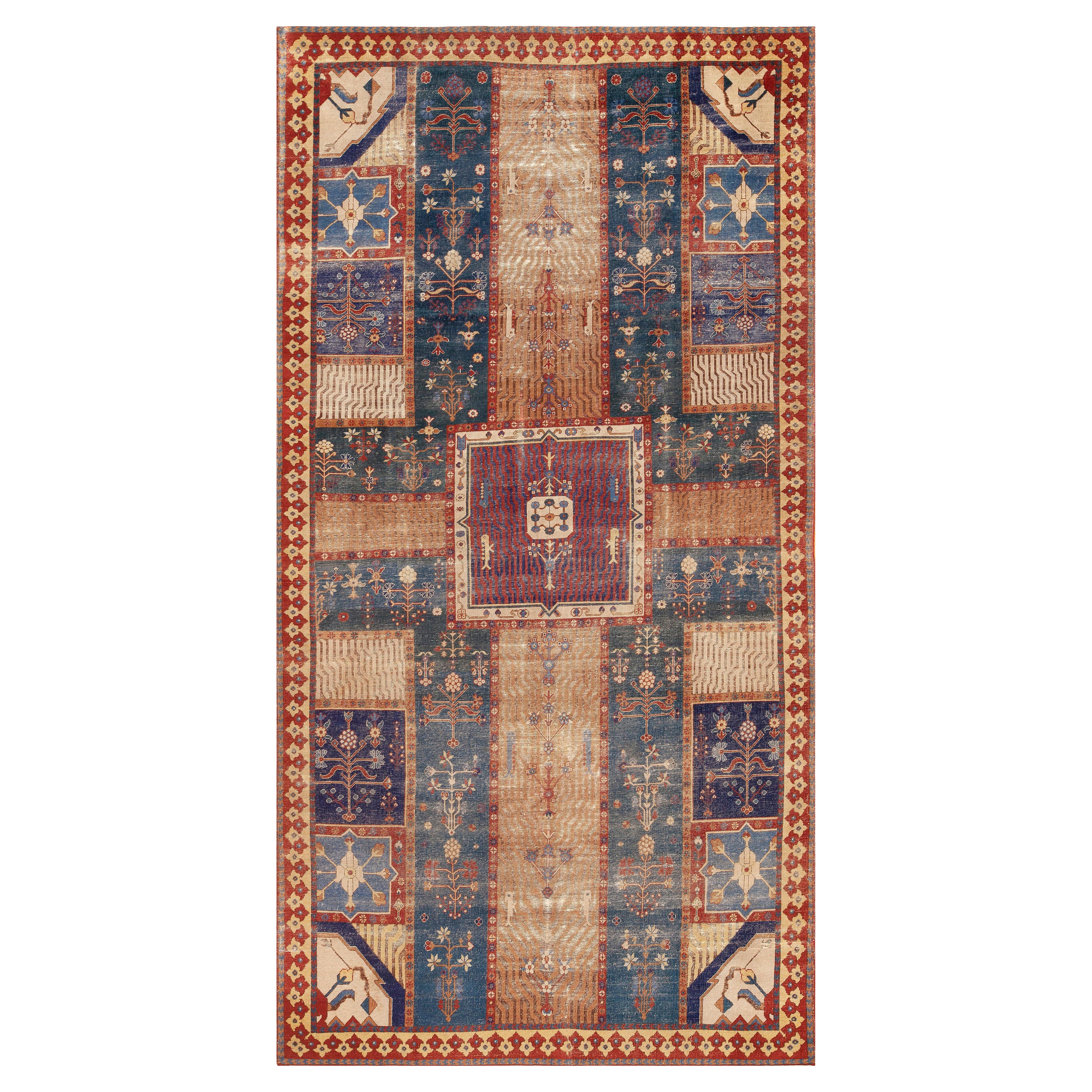 Stammes-Tier-Muster Classic Garden Design Antike türkische Tuduc Teppich 6' x 11'9" im Angebot